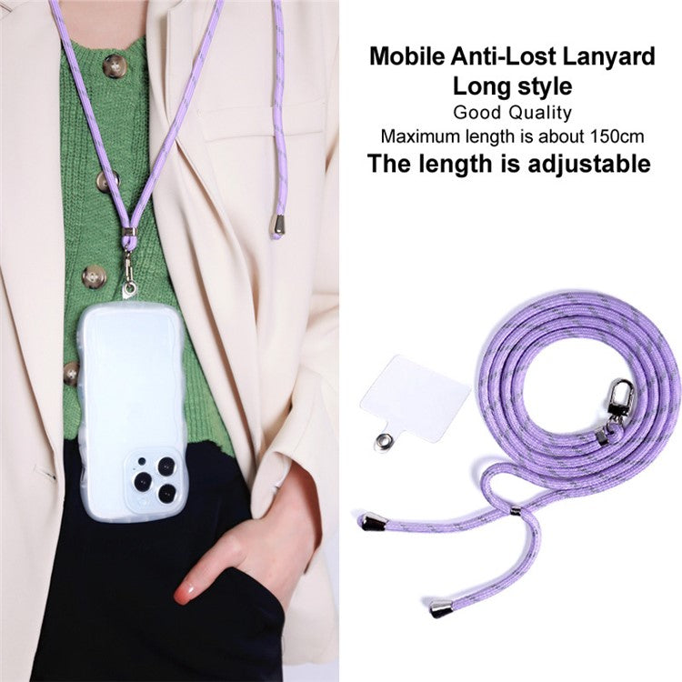 IMAK 150cm Universal Mobile Phone Lanyard Crossbody Strap Neck Rope with Transparent Patch, Long Style - Purple