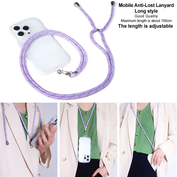 IMAK 150cm Universal Mobile Phone Lanyard Crossbody Strap Neck Rope with Transparent Patch, Long Style - Purple