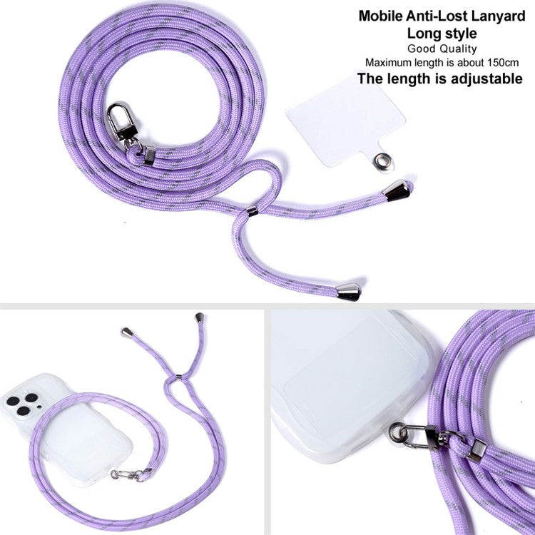 IMAK 150cm Universal Mobile Phone Lanyard Crossbody Strap Neck Rope with Transparent Patch, Long Style - Purple