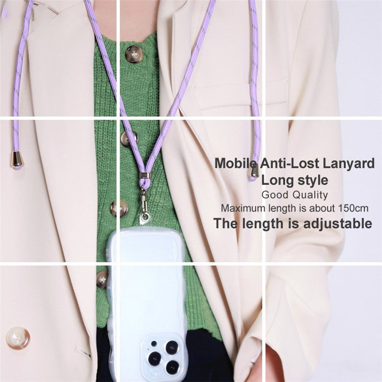 IMAK 150cm Universal Mobile Phone Lanyard Crossbody Strap Neck Rope with Transparent Patch, Long Style - Purple