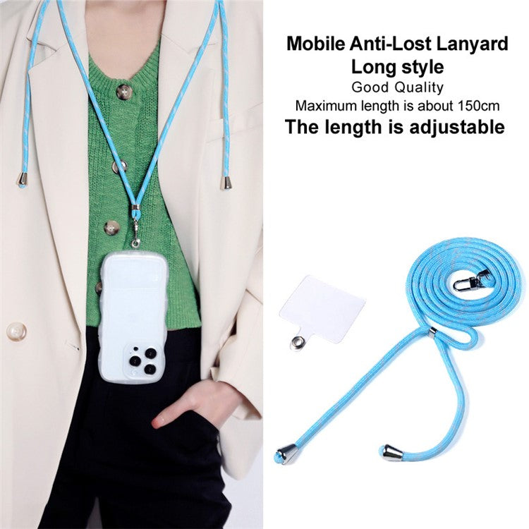 IMAK 150cm Universal Mobile Phone Lanyard Crossbody Strap Neck Rope with Transparent Patch, Long Style - Sky Blue