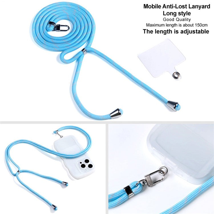 IMAK 150cm Universal Mobile Phone Lanyard Crossbody Strap Neck Rope with Transparent Patch, Long Style - Sky Blue