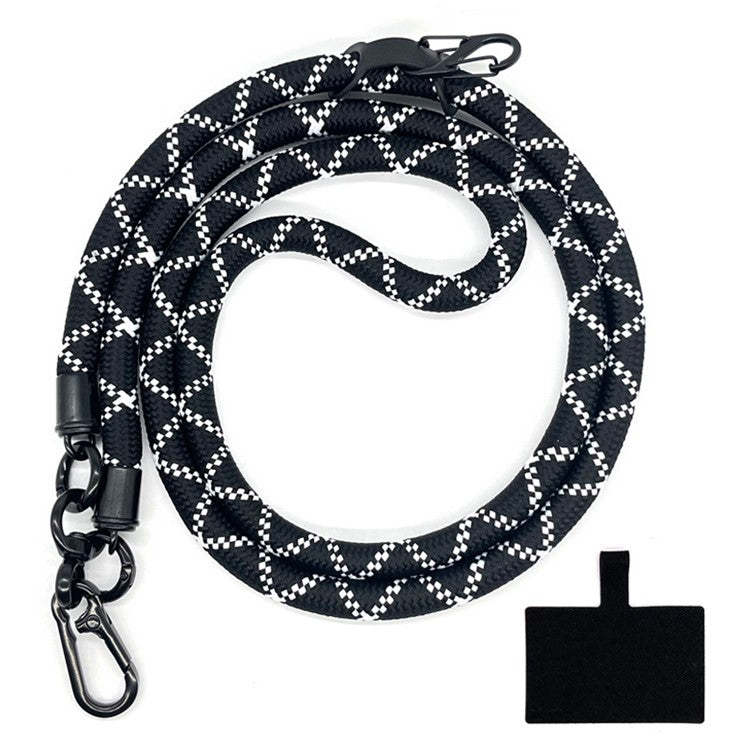 10mm Crossbody Neck Strap Universal Phone Lanyard Polyester Hanging Rope with Tether Tab - Black+White