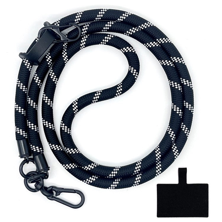 10mm Crossbody Neck Strap Universal Phone Lanyard Polyester Hanging Rope with Tether Tab - Black+White / Wide Strip