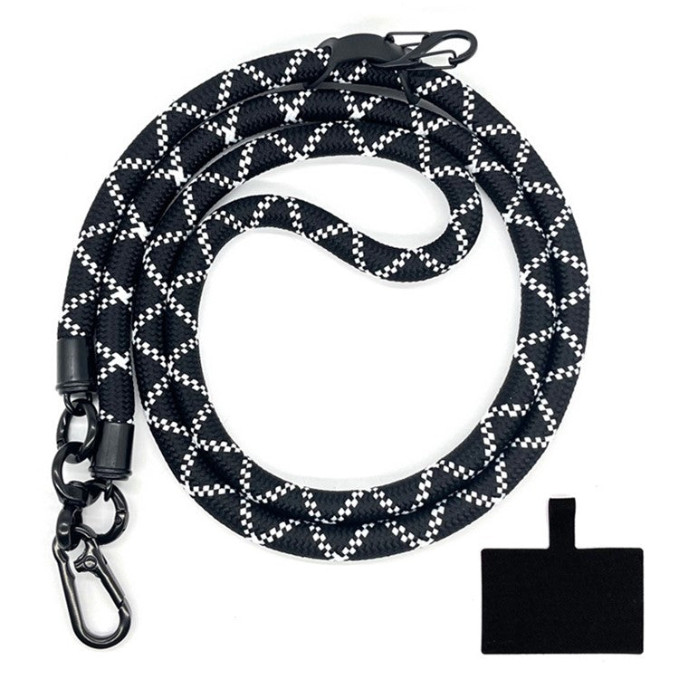 10mm Crossbody Phone Lanyard Polyester Anti-Lost Neck Hanging Strap with Tether Tab - Black+White Strip