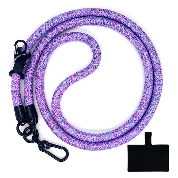 10mm Crossbody Phone Lanyard Polyester Anti-Lost Neck Hanging Strap with Tether Tab - Purple Rainbow