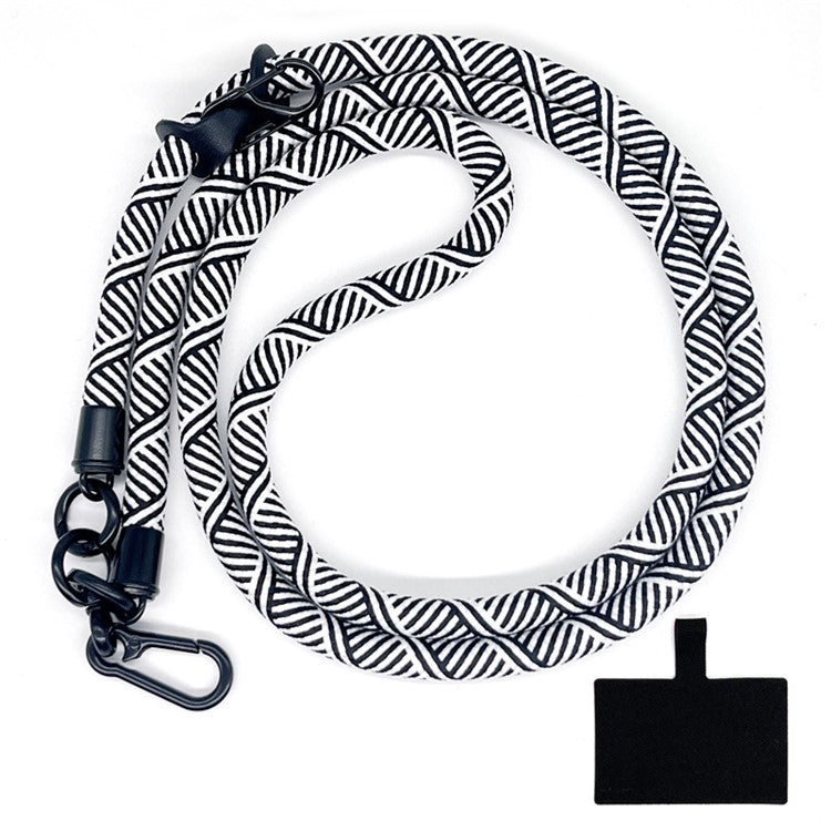 10mm Crossbody Phone Lanyard Polyester Anti-Lost Neck Hanging Strap with Tether Tab - Black White