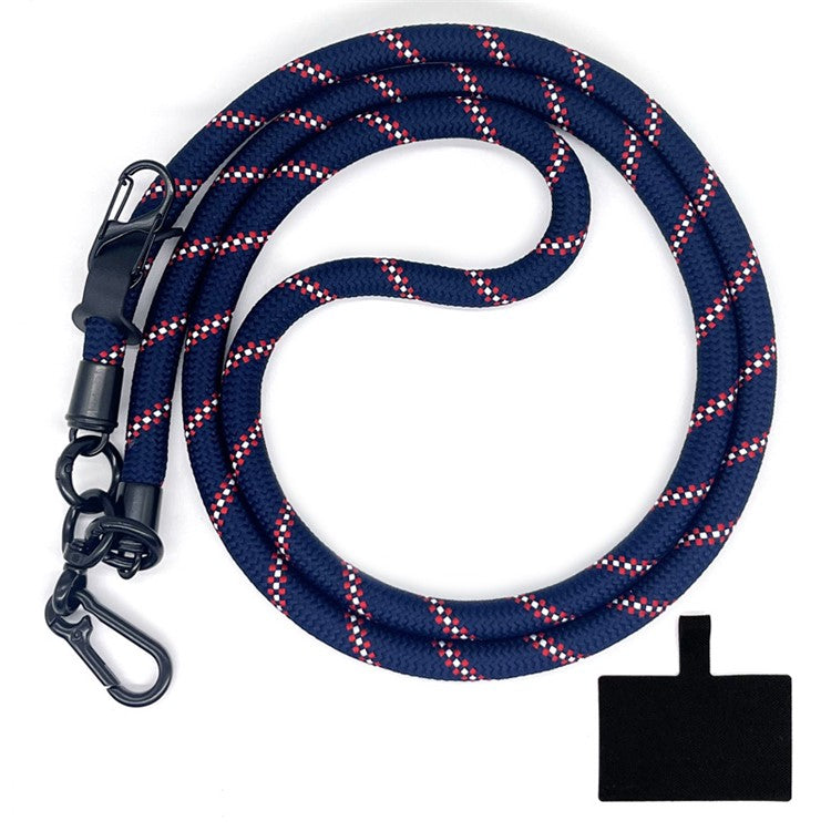 10mm Crossbody Phone Lanyard Polyester Anti-Lost Neck Hanging Strap with Tether Tab - Navy Blue+Red Strip