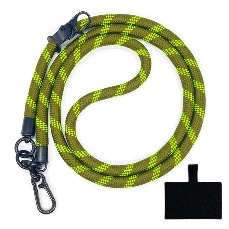 10mm Crossbody Phone Lanyard Polyester Anti-Lost Neck Hanging Strap with Tether Tab - Green+Fluorescent Strip