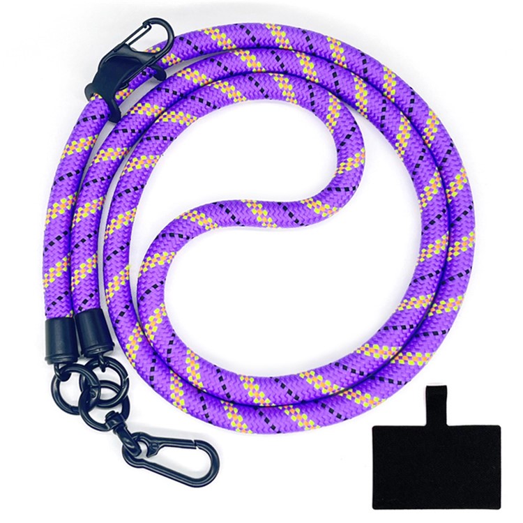 10mm Crossbody Phone Lanyard Polyester Anti-Lost Neck Hanging Strap with Tether Tab - Purple+Green Orange