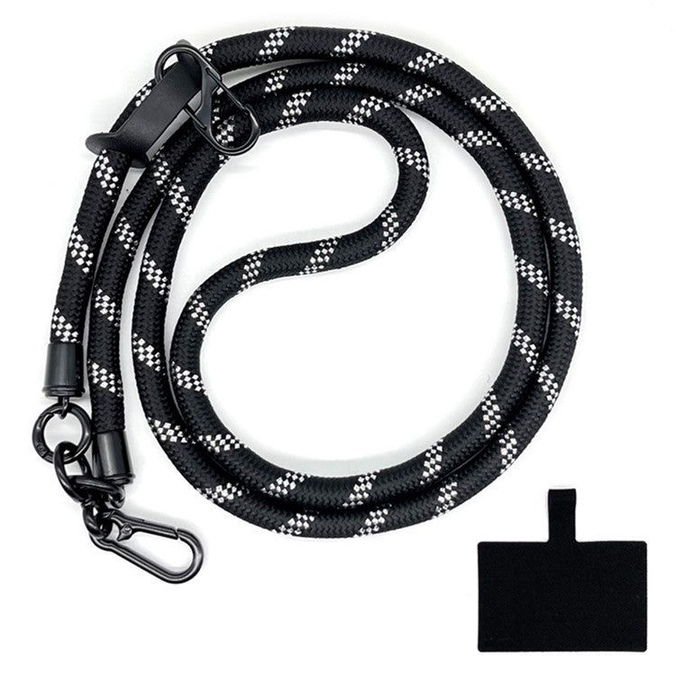 10mm Universal Phone Lanyard Neck Strap Polyester Hanging Rope with Tether Tab - Black+Silver