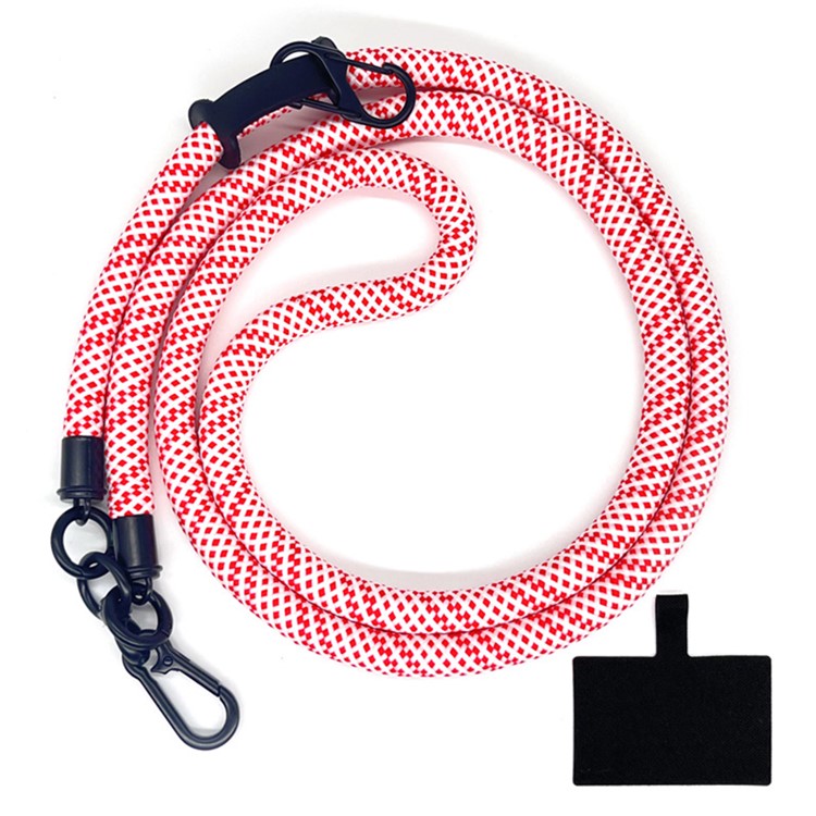 10mm Universal Phone Lanyard Anti-Lost Smartphone Neck Strap Polyester Crossbody Rope with Tether Tab - Dark Pink+Red Grid