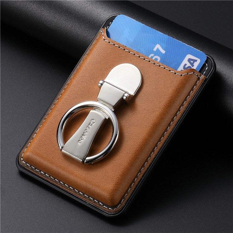 Card Holder Compatible with MagSafe PU Leather Kickstand Card Bag - Brown