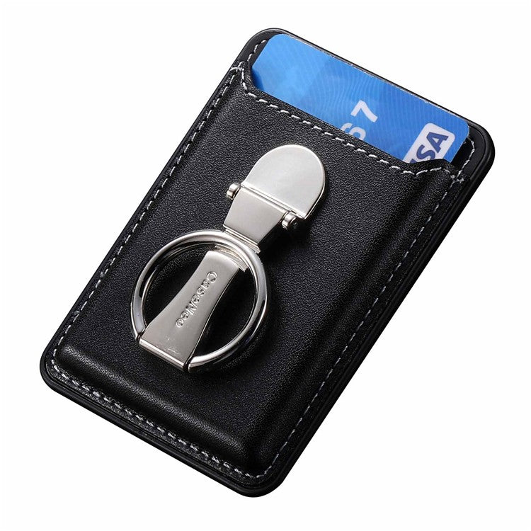 Card Holder Compatible with MagSafe PU Leather Kickstand Card Bag - Black