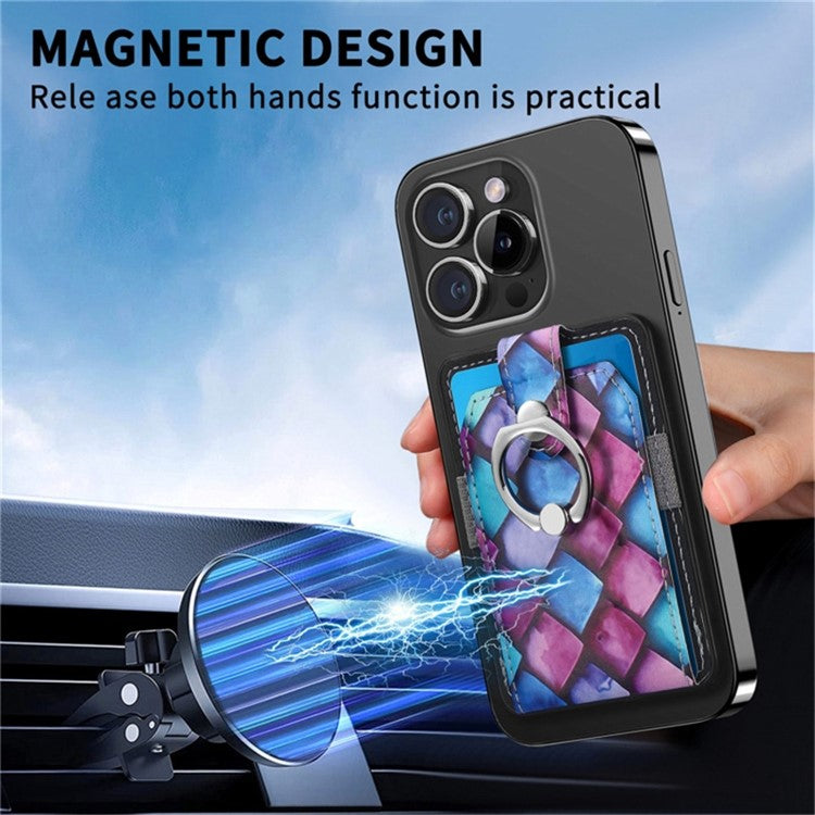 Magnetic Phone Back Card Holder Compatible with MagSafe Self-adhesive PU Leather Card Storage Pouch - Purple Scale