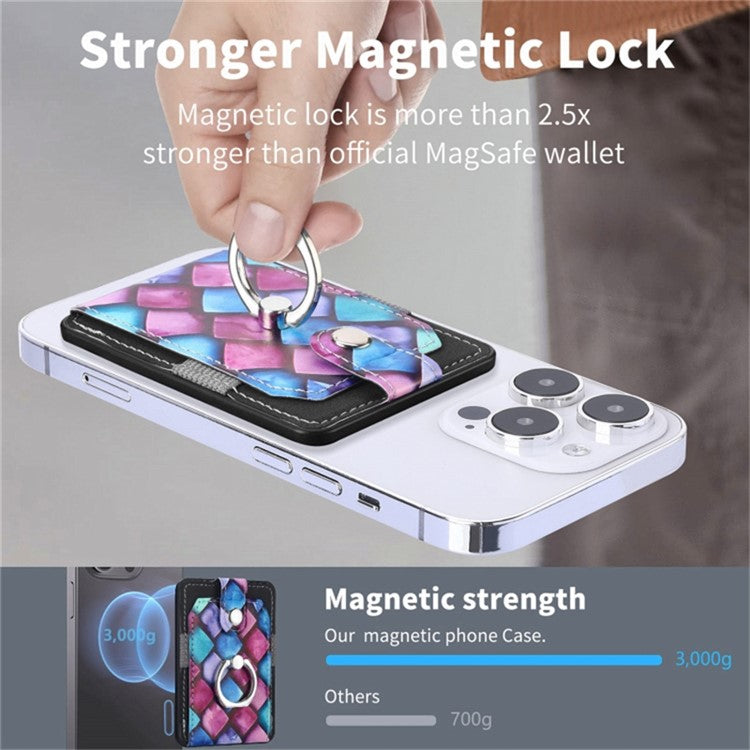 Magnetic Phone Back Card Holder Compatible with MagSafe Self-adhesive PU Leather Card Storage Pouch - Rhombus