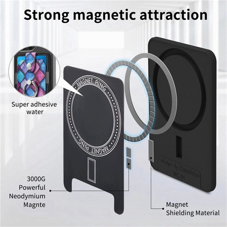 Magnetic Phone Back Card Holder Compatible with MagSafe Self-adhesive PU Leather Card Storage Pouch - Rhombus