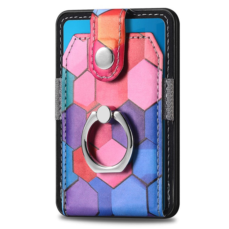 Magnetic Phone Back Card Holder Compatible with MagSafe Self-adhesive PU Leather Card Storage Pouch - Colorful Honeycomb