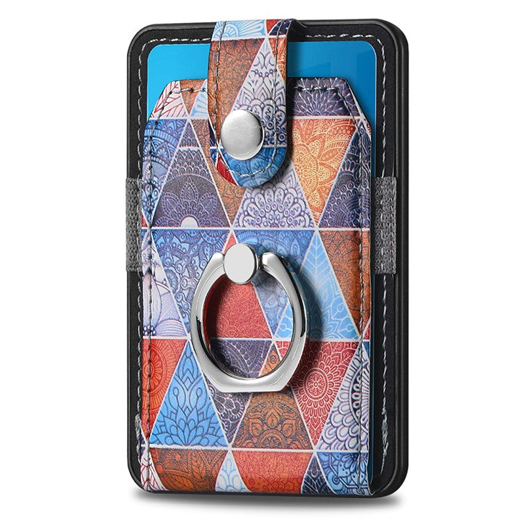 Magnetic Phone Back Card Holder Compatible with MagSafe Self-adhesive PU Leather Card Storage Pouch - Rhombus  /  Mandala