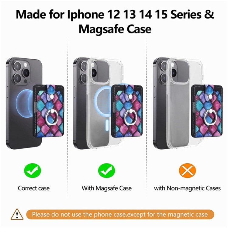 Magnetic Phone Back Card Holder Compatible with MagSafe Self-adhesive PU Leather Card Storage Pouch - Rhombus  /  Mandala