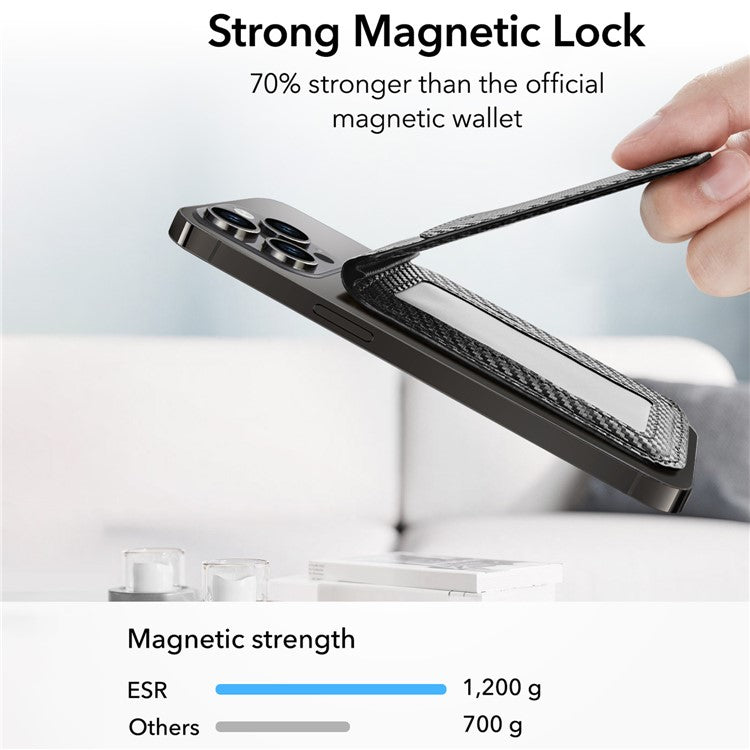 ESR 2K508 Halolock Magnetic Wallet Compatible with MagSafe Genuine Cow Leather Card Holder Stand - Waved Black