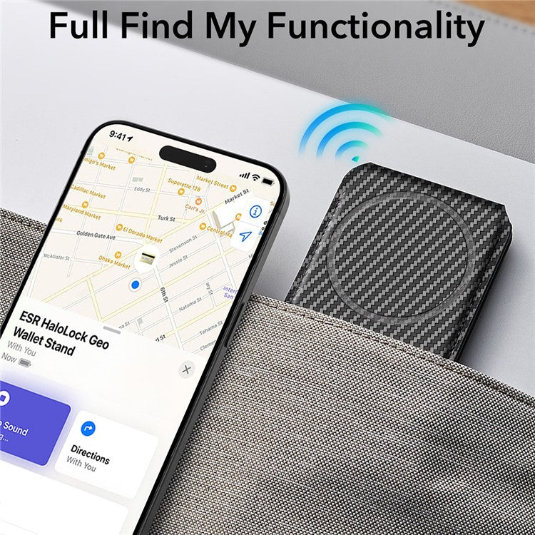 ESR 2K609 Magnetic Card Holder Wallet Stand Grip Finger Loop Compatible with Apple Find My - Black Carbon Fiber