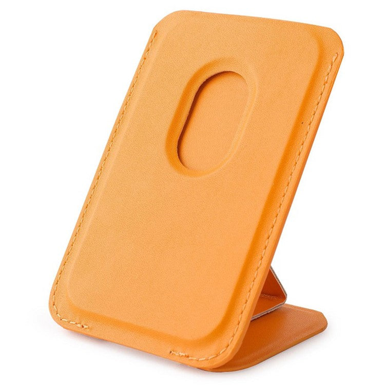 MRC043 For iPhone 15-12 Series RFID Blocking Magnetic Card Holder PU Leather Stand Phone Holder - Yellow