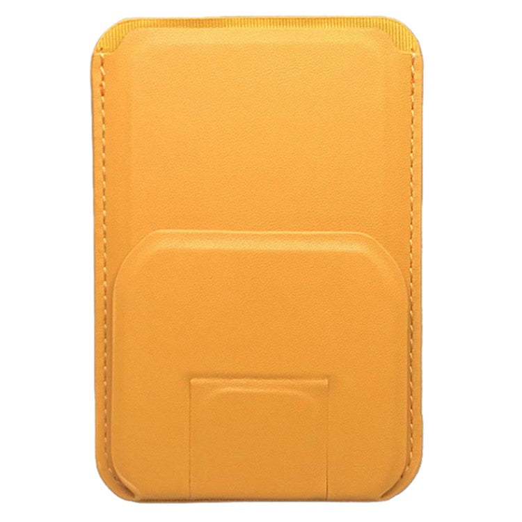 MRC043 For iPhone 15-12 Series RFID Blocking Magnetic Card Holder PU Leather Stand Phone Holder - Yellow