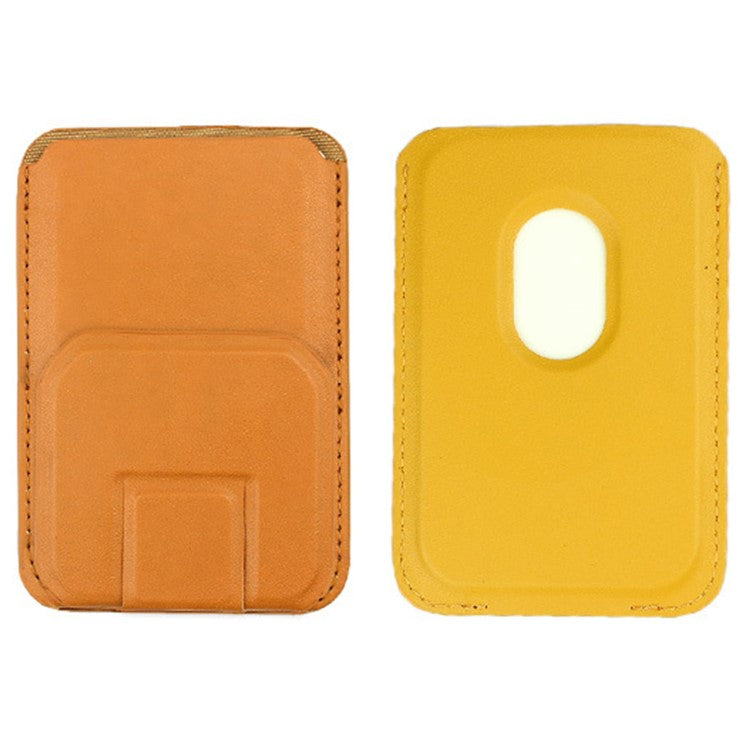 MRC043 For iPhone 15-12 Series RFID Blocking Magnetic Card Holder PU Leather Stand Phone Holder - Yellow