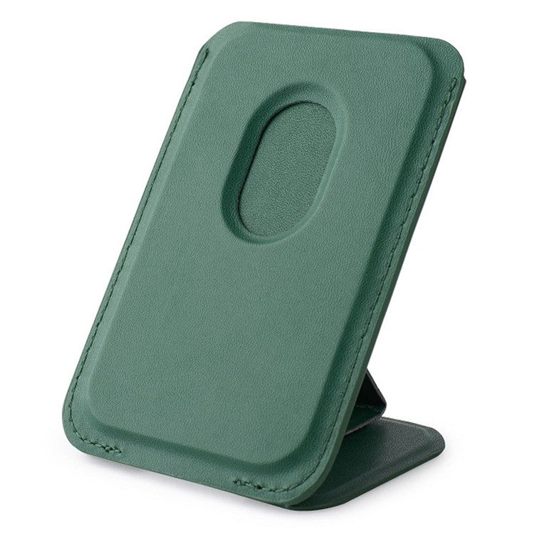 MRC043 For iPhone 15-12 Series RFID Blocking Magnetic Card Holder PU Leather Stand Phone Holder - Blackish Green