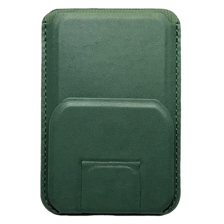 MRC043 For iPhone 15-12 Series RFID Blocking Magnetic Card Holder PU Leather Stand Phone Holder - Blackish Green