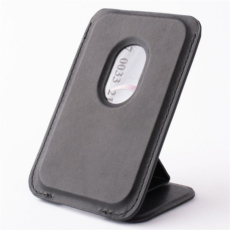 MRC043 For iPhone 15-12 Series RFID Blocking Magnetic Card Holder PU Leather Stand Phone Holder - Black