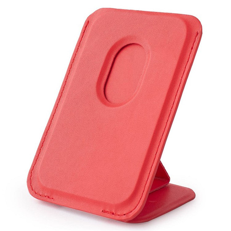 MRC043 For iPhone 15-12 Series RFID Blocking Magnetic Card Holder PU Leather Stand Phone Holder - Red