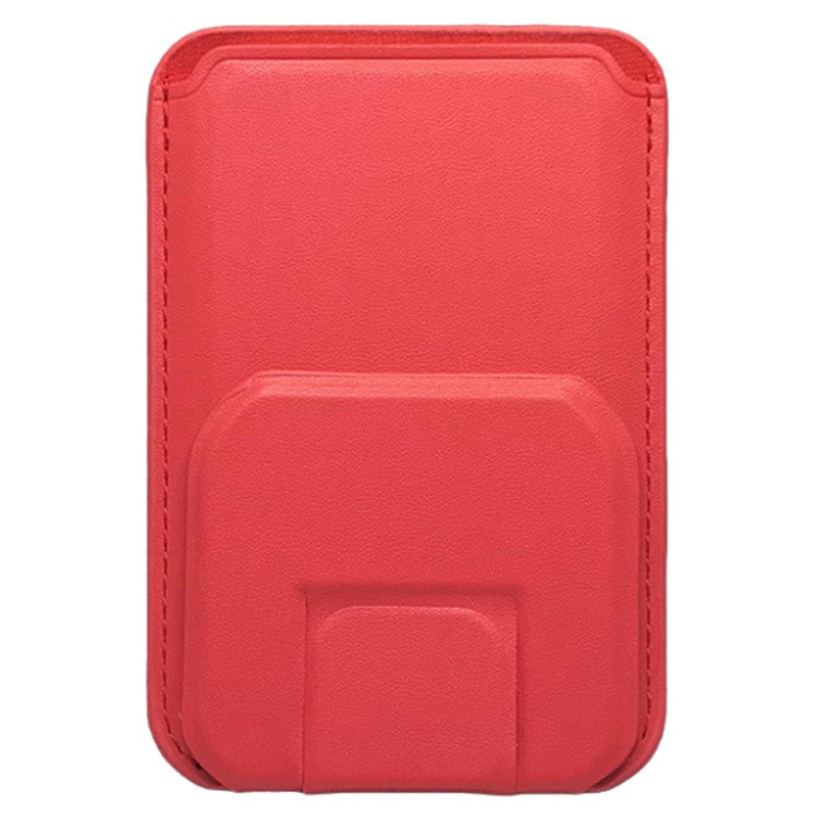 MRC043 For iPhone 15-12 Series RFID Blocking Magnetic Card Holder PU Leather Stand Phone Holder - Red