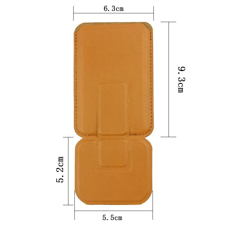 MRC043 For iPhone 15-12 Series RFID Blocking Magnetic Card Holder PU Leather Stand Phone Holder - Brown