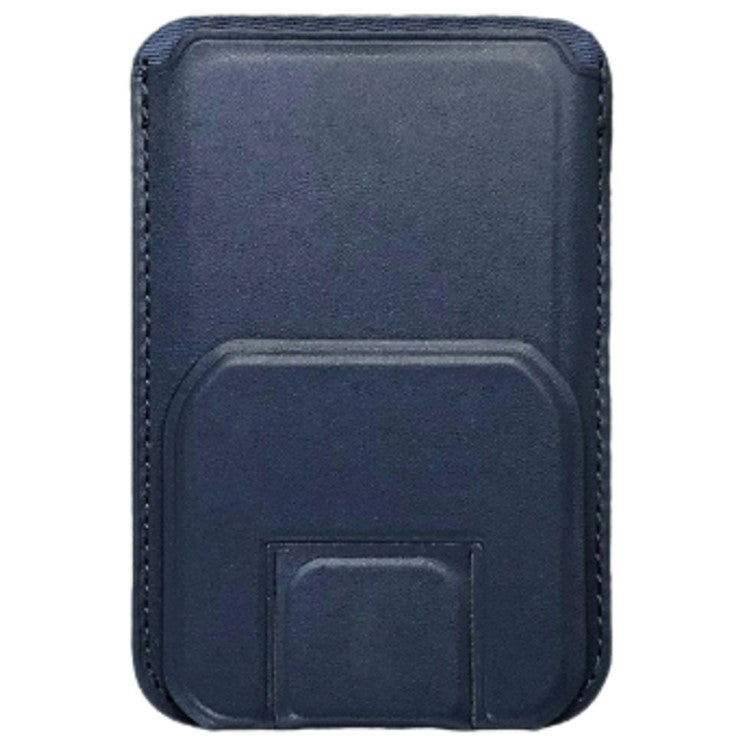 MRC043 For iPhone 15-12 Series RFID Blocking Magnetic Card Holder PU Leather Stand Phone Holder - Blue