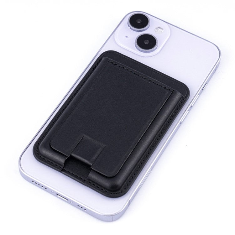 MRC048 Card Holder for Back of Phone Stick-on ID Credit Adhesive Leather Pouch Kickstand Card Sleeve Pocket - Black