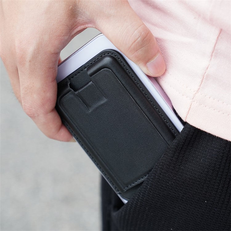 MRC048 Card Holder for Back of Phone Stick-on ID Credit Adhesive Leather Pouch Kickstand Card Sleeve Pocket - Black