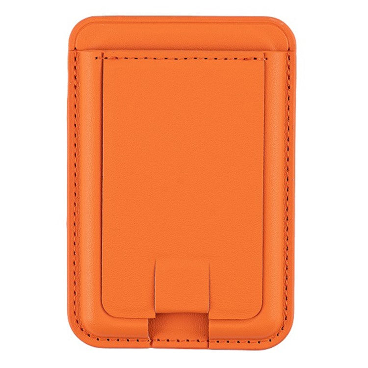 MRC048 Card Holder for Back of Phone Stick-on ID Credit Adhesive Leather Pouch Kickstand Card Sleeve Pocket - Orange