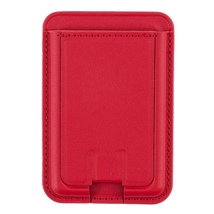 MRC048 Card Holder for Back of Phone Stick-on ID Credit Adhesive Leather Pouch Kickstand Card Sleeve Pocket - Red