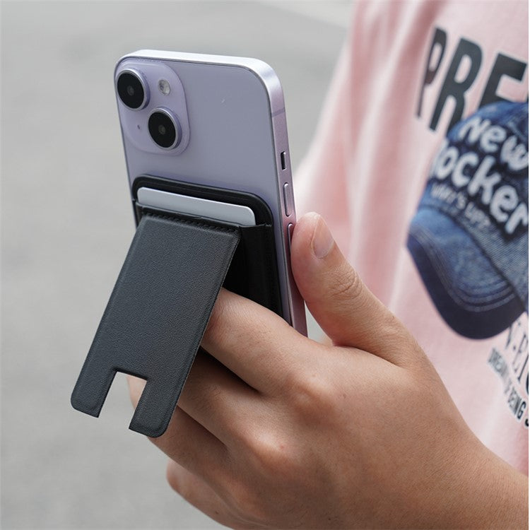 MRC048 Card Holder for Back of Phone Stick-on ID Credit Adhesive Leather Pouch Kickstand Card Sleeve Pocket - Dark Purple