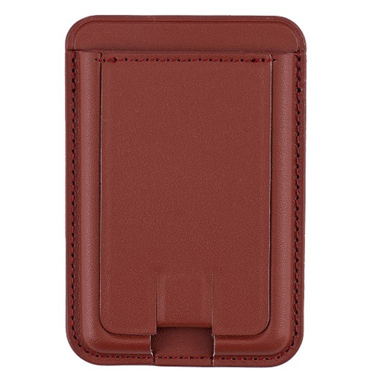 MRC048 Card Holder for Back of Phone Stick-on ID Credit Adhesive Leather Pouch Kickstand Card Sleeve Pocket - Darlk Red