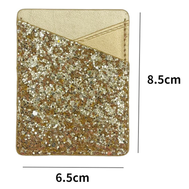 MRC011 Sparkle Glitter Dual Cards Holder PU Leather Phone Back Adhesive Card Case Wallet - Gold