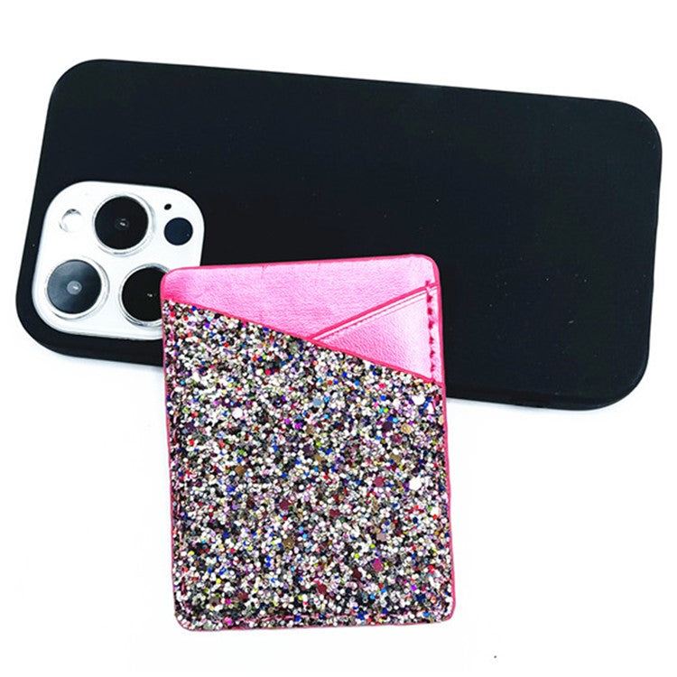 MRC011 Sparkle Glitter Dual Cards Holder PU Leather Phone Back Adhesive Card Case Wallet - Multi-color