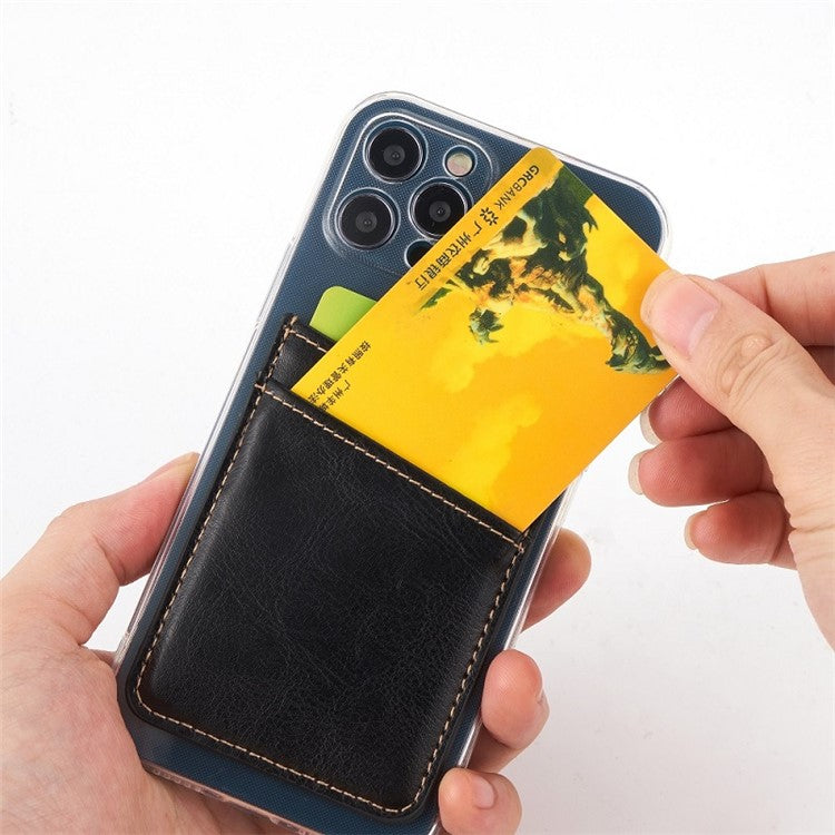 MRC010 Adhesive Phone Back Card Holder Diagonal PU Leather Double Cards Case - Yellow