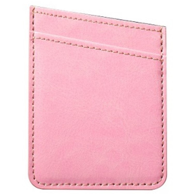 MRC010 Adhesive Phone Back Card Holder Diagonal PU Leather Double Cards Case - Pink