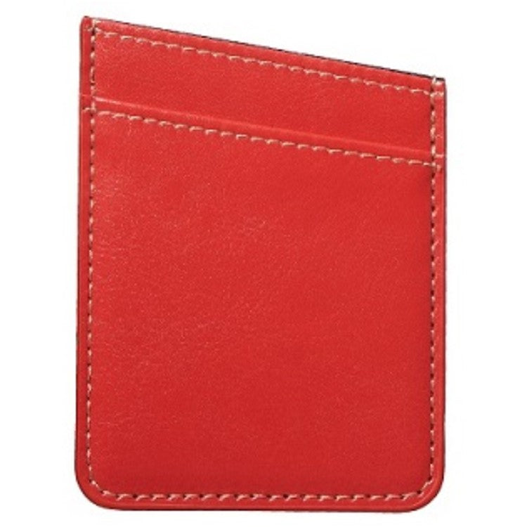 MRC010 Adhesive Phone Back Card Holder Diagonal PU Leather Double Cards Case - Red