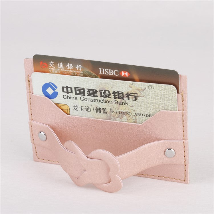 MRC04 Stick-On Phone Card Holder Leather Card Pouch with Heart Kickstand - Pink