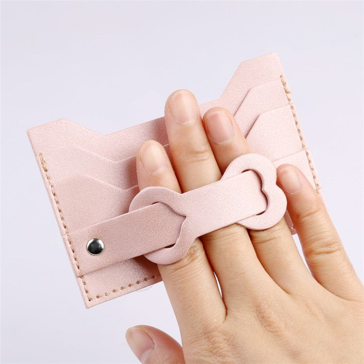 MRC04 Stick-On Phone Card Holder Leather Card Pouch with Heart Kickstand - Pink