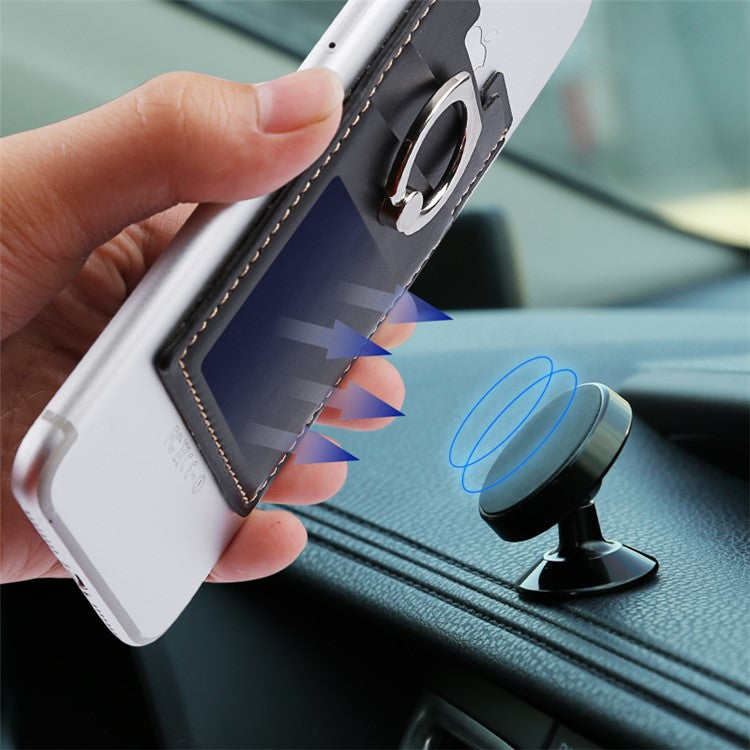 MRC03 Ring Kickstand 3 Cards Case Adhesive Phone Card Holder Support Magnetic Car Mount - Black